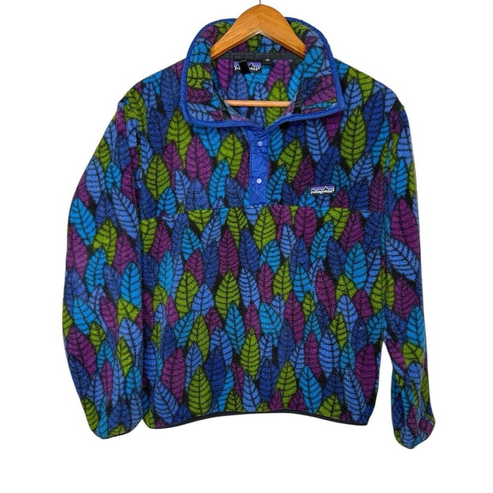 Vintage Patagonia Synchilla Snap T Fleece Pullover Leaf Pattern Sz XS USA Leaf - Picture 2 of 9